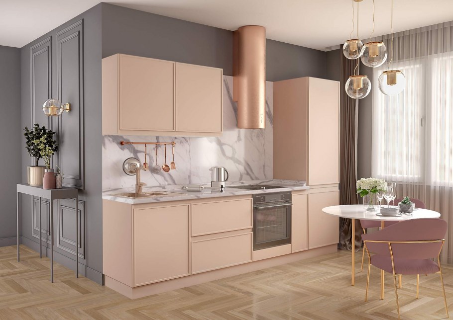 Кухня в бежево-фиолетовых тонах