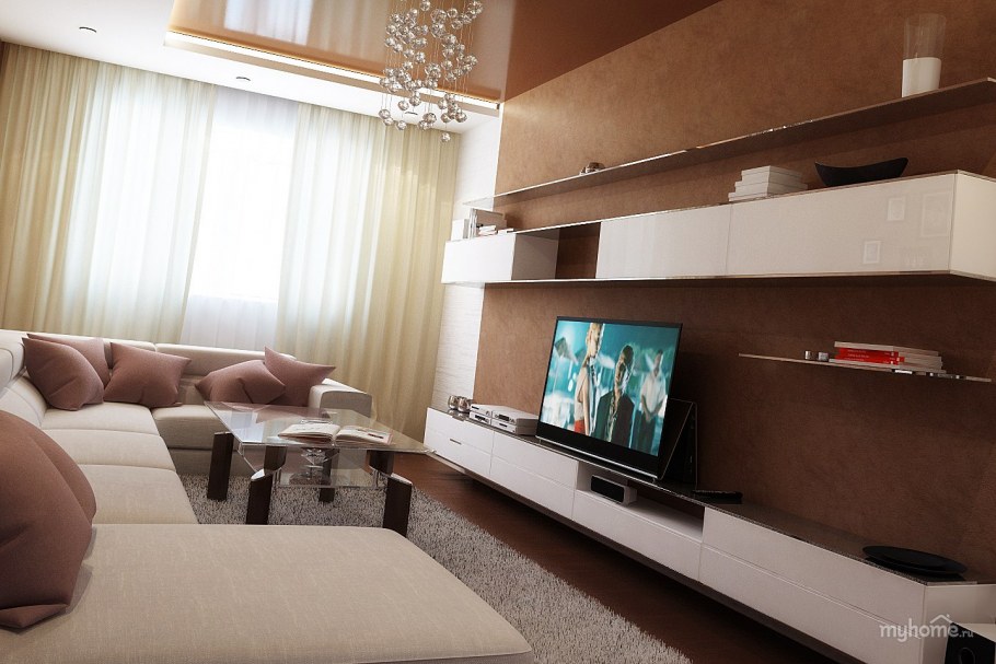 Зал в кофейно молочных тонах