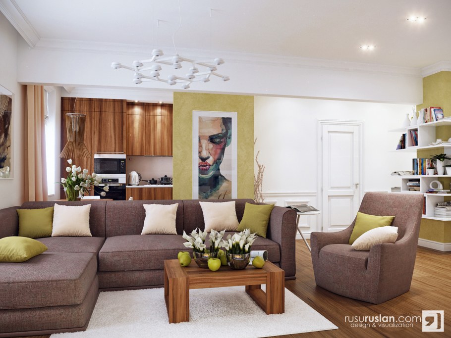 Шоколадный диван в гостиной