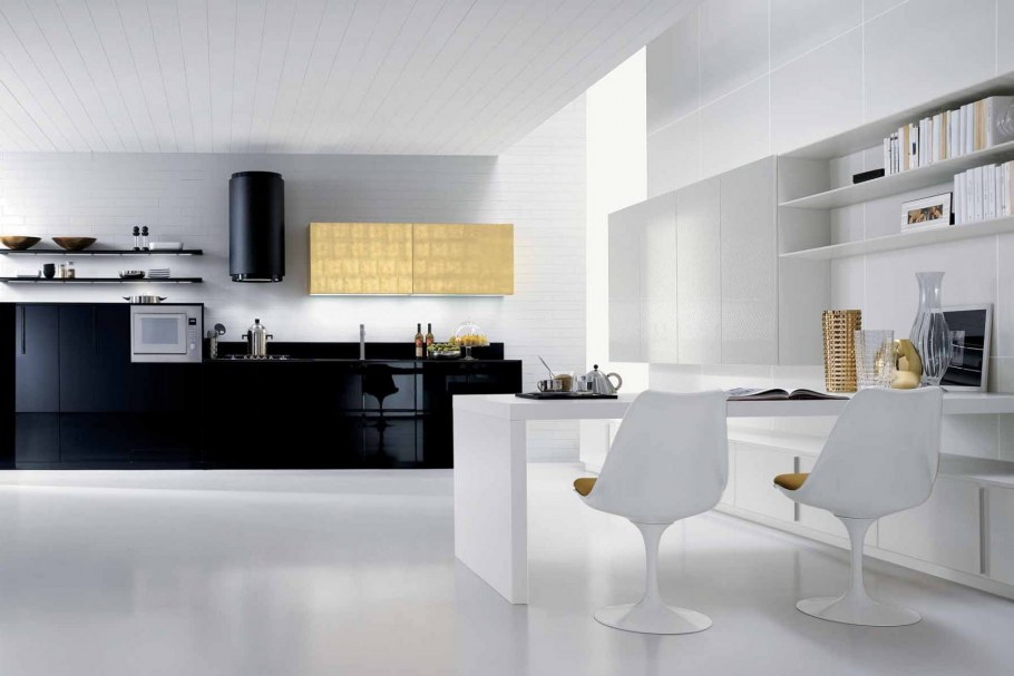 Современные кухни черно белые