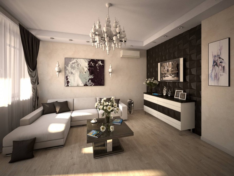 Темный пол в гостиной