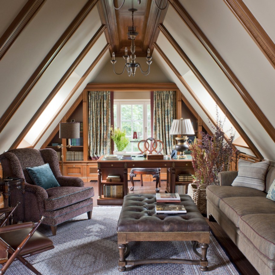 Интерьер мансарды в стиле Шале