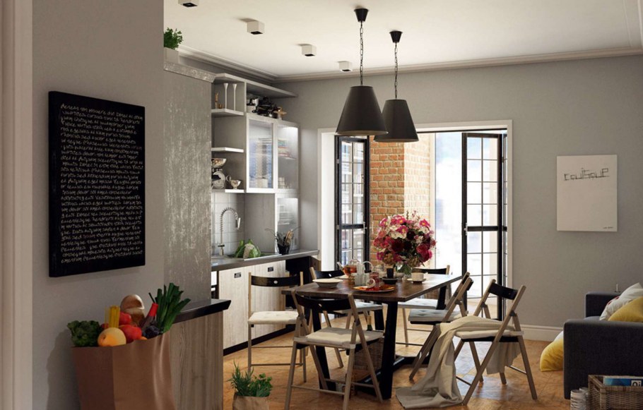 Стены в кухне гостиной