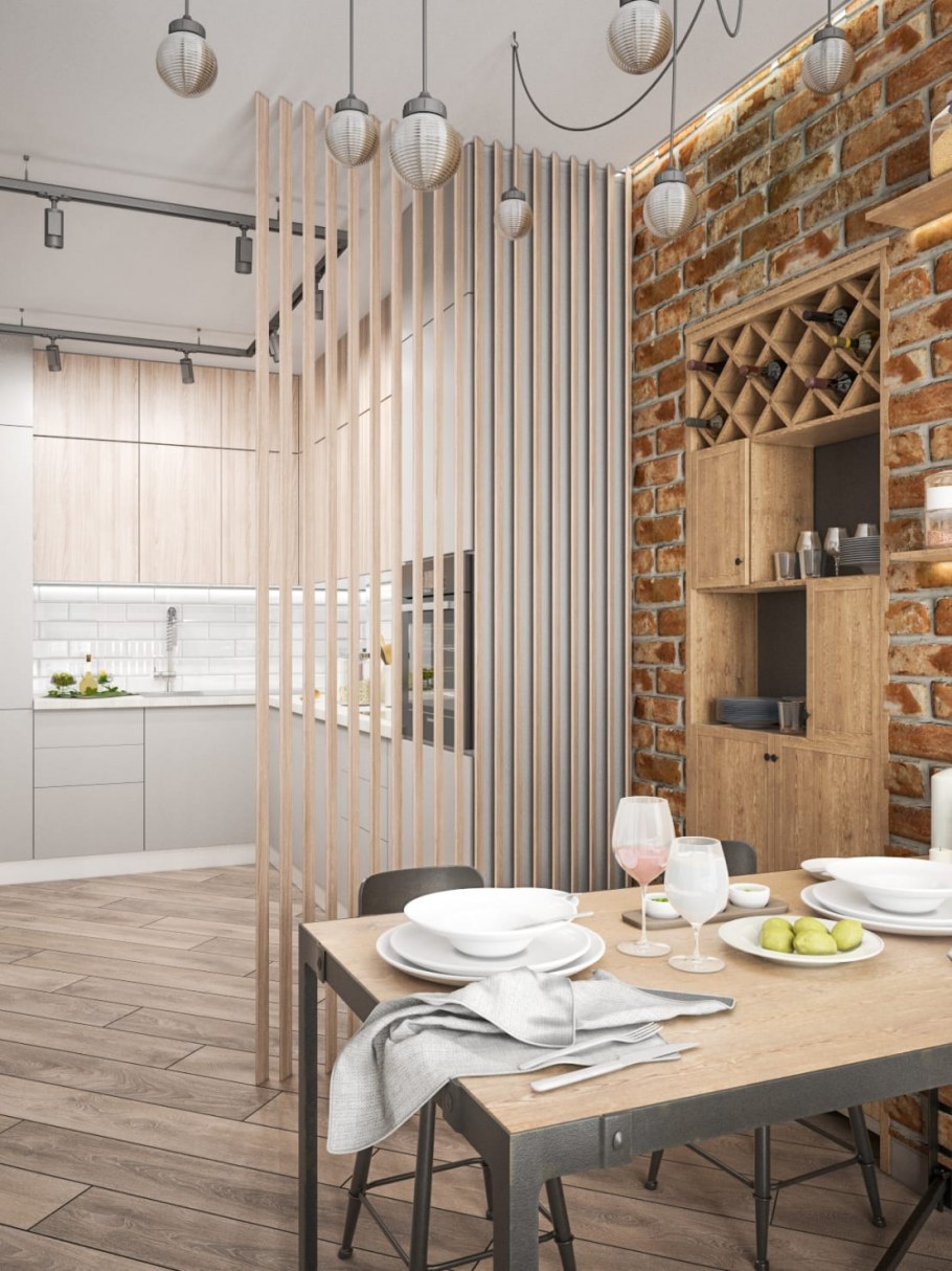Обеденная зона на кухне в стиле лофт