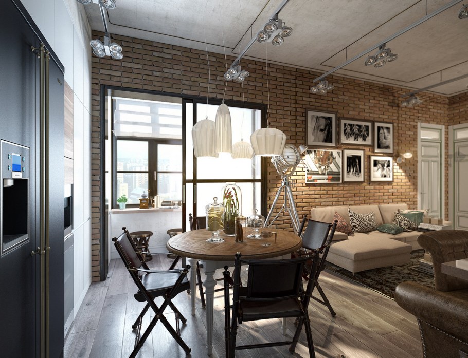 Столовая-гостиная лофт лофт