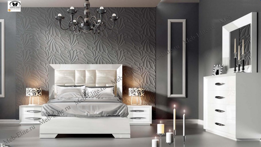 Серебристо белая спальня