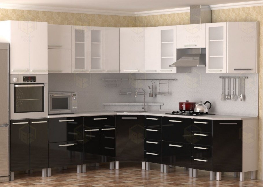 Кухонный гарнитур черно-белый