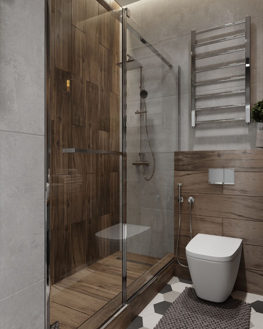 Интерьеры ванных комнат с душевой без поддона