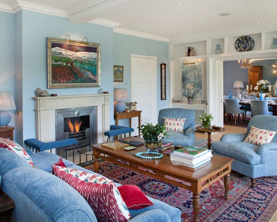 Голубой интерьер гостиной