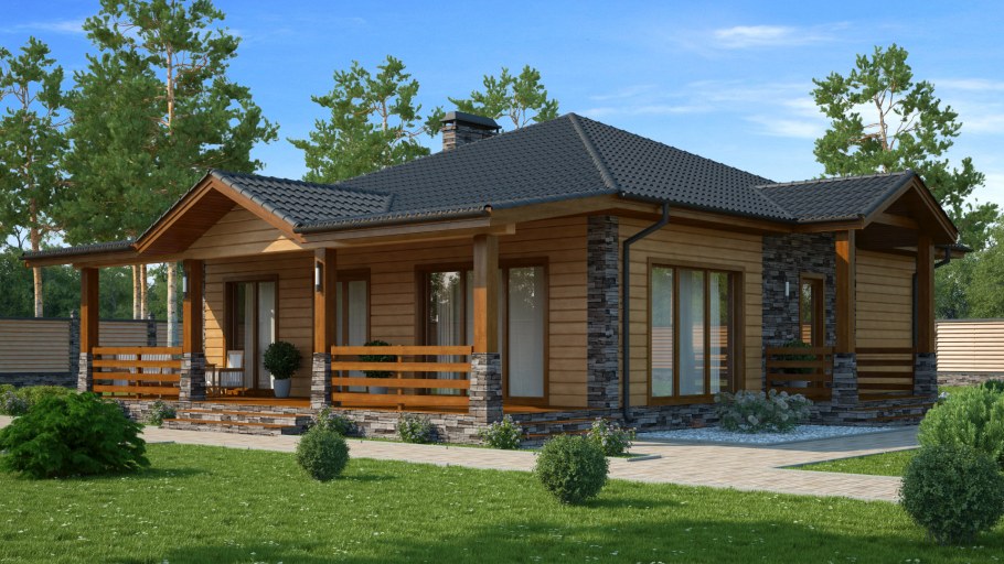 Современный дом с террасой и барбекю