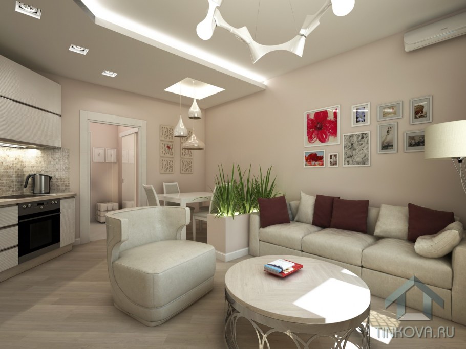 Кухня гостиная в трехкомнатной