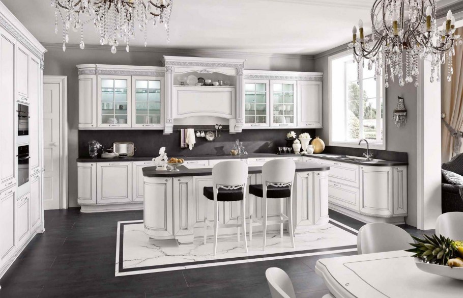Серая кухня в классическом стиле