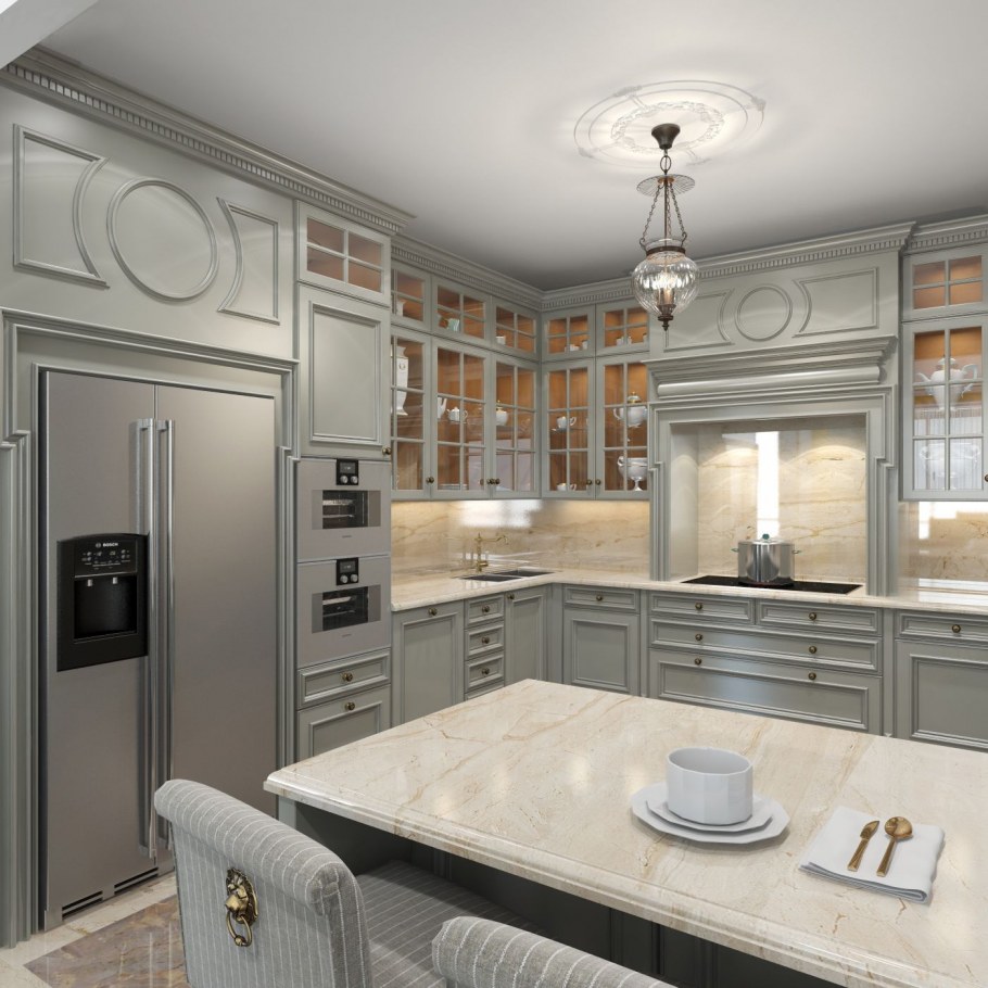 Серая классическая кухня