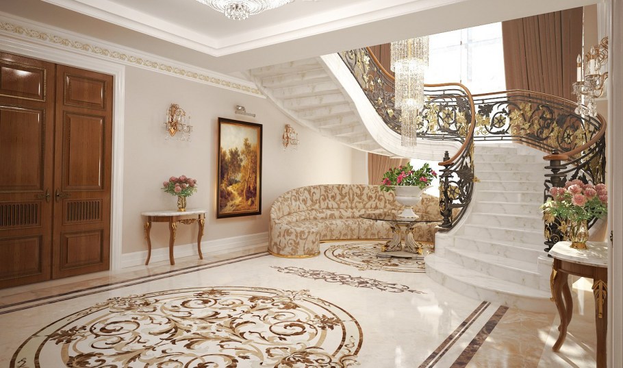 Мраморная пол в гостиной в частном доме