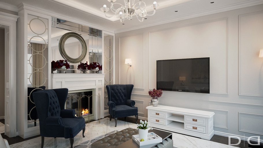 Белая мебель в интерьере гостиной классика