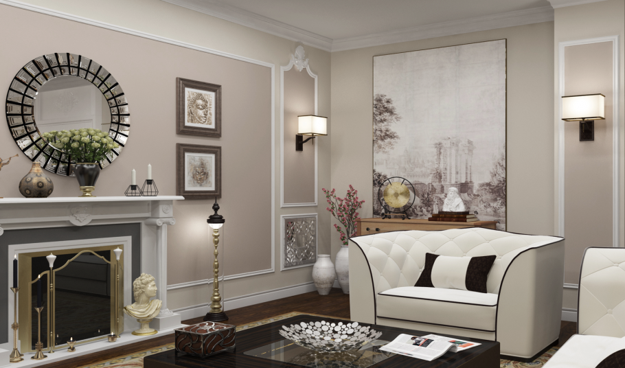 Обои для кухни гостиной в неоклассике