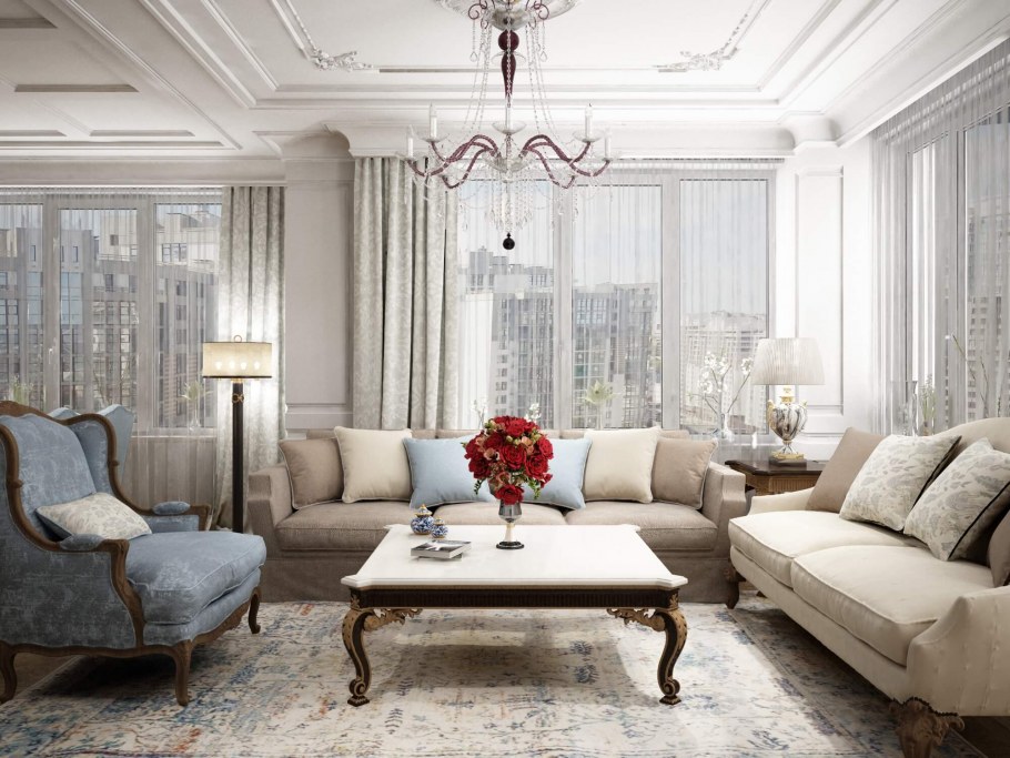 Неоклассика в интерьере студии зонирование