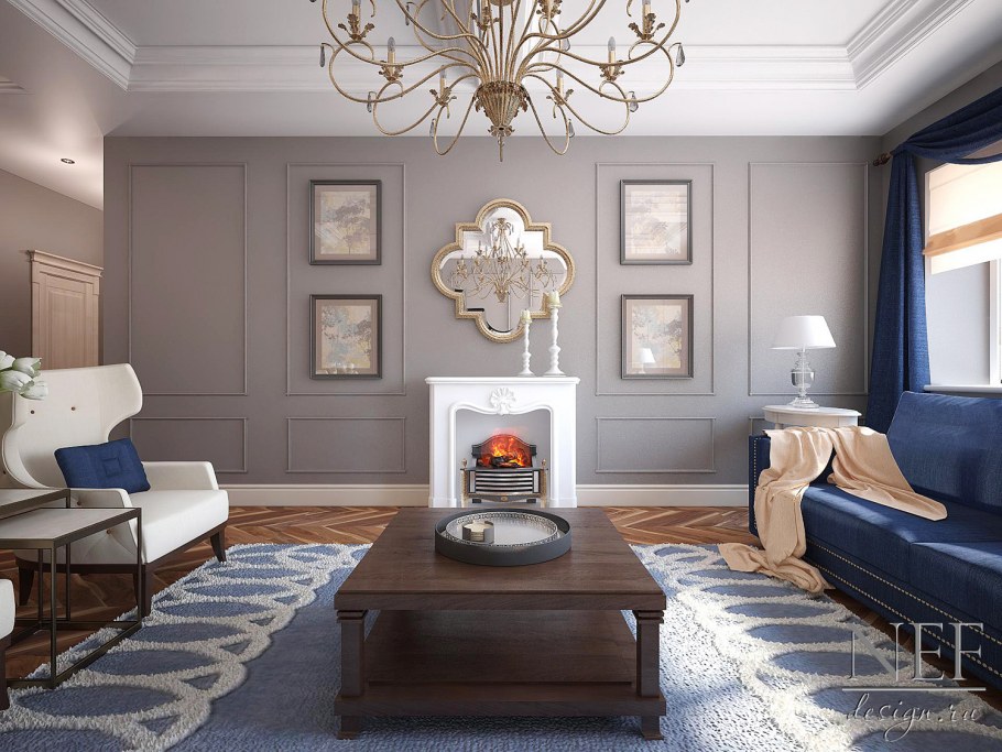 Гостиная в пудровых тонах