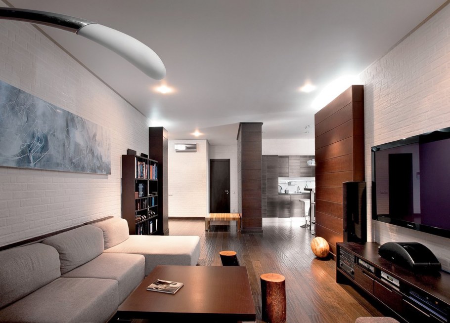 Теневой натяжной потолок в гостиной