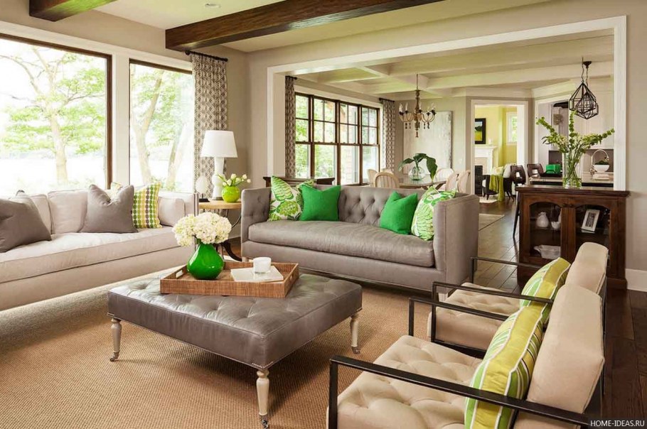 Гостиная в бежево зеленых тонах