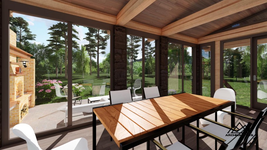 Лофт дом с панорамными окнами с Шале