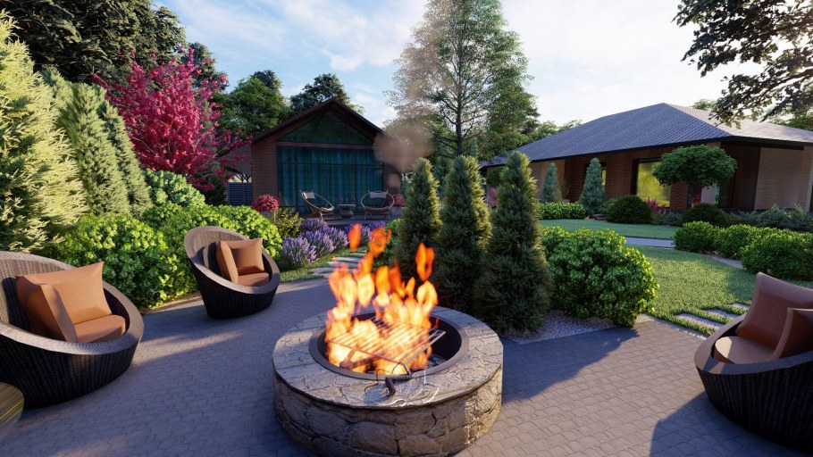 Костровище зона барбекю ландшафт