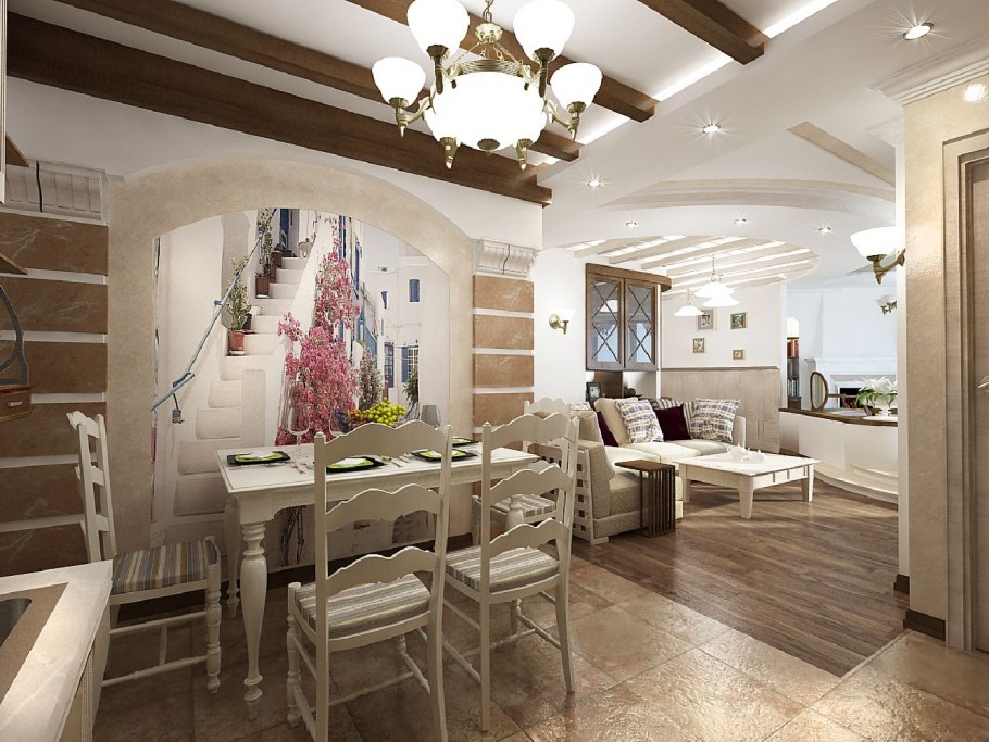 Кухня гостиная в средиземноморском стиле