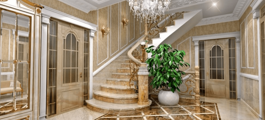 Холл в коттедже в классическом стиле