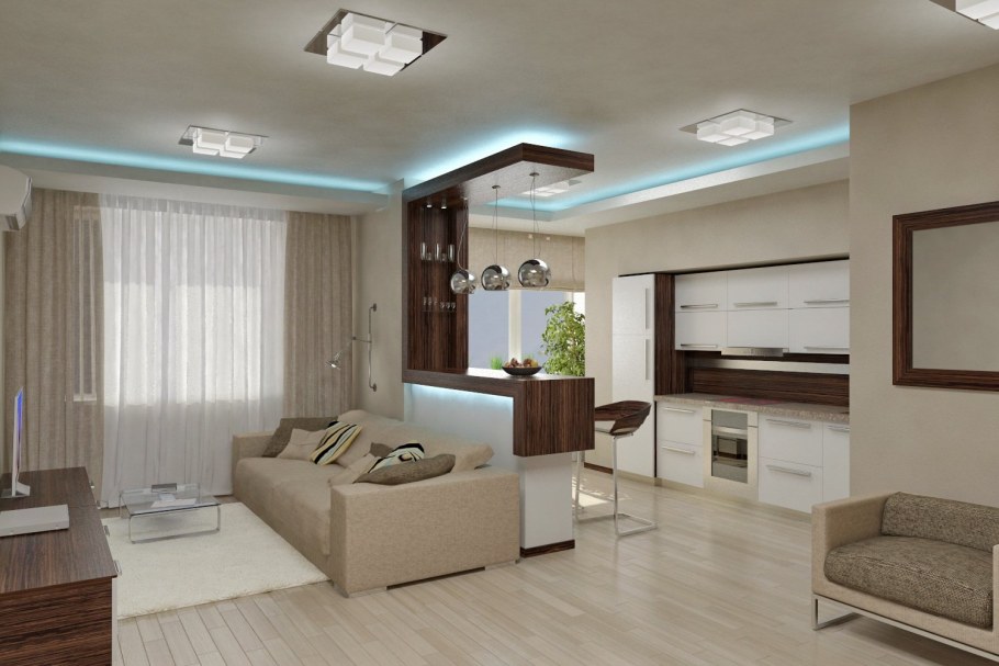 Интерьер однокомнатной квартиры свободной планировки