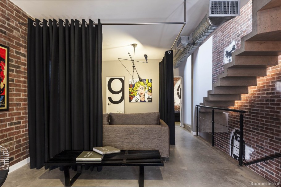 Перегородки из штор для зонирования пространства