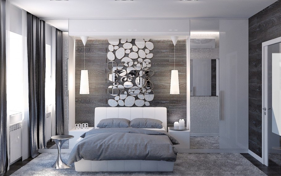 Спальня в бело сером цвете
