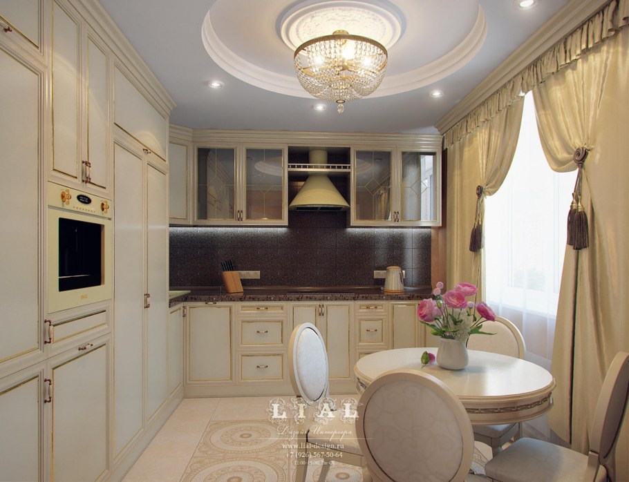 Интерьер кухни в трехкомнатной квартире