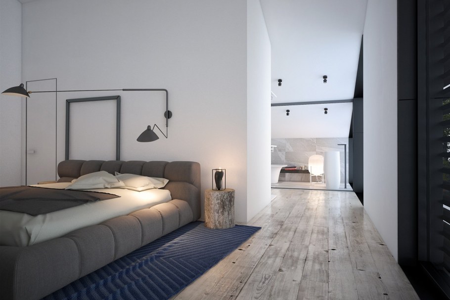 Минималистичный лофт интерьер номера в отеле