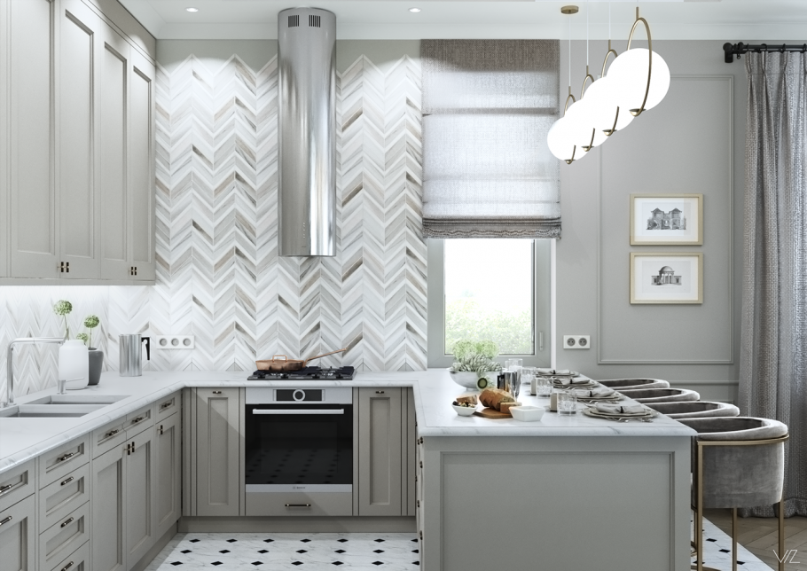 Кирпичный фартук на кухне