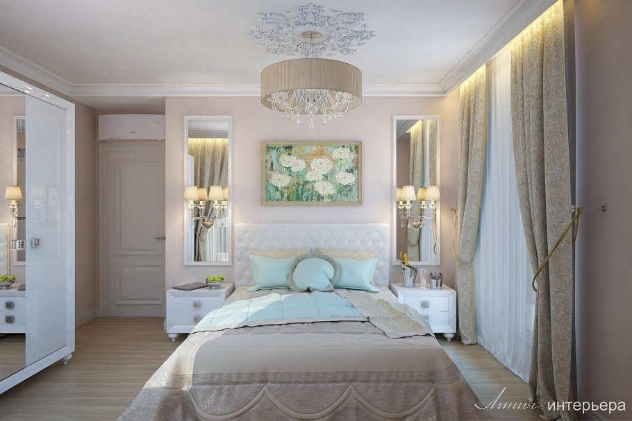 Спальня в классическом стиле в светлых тонах