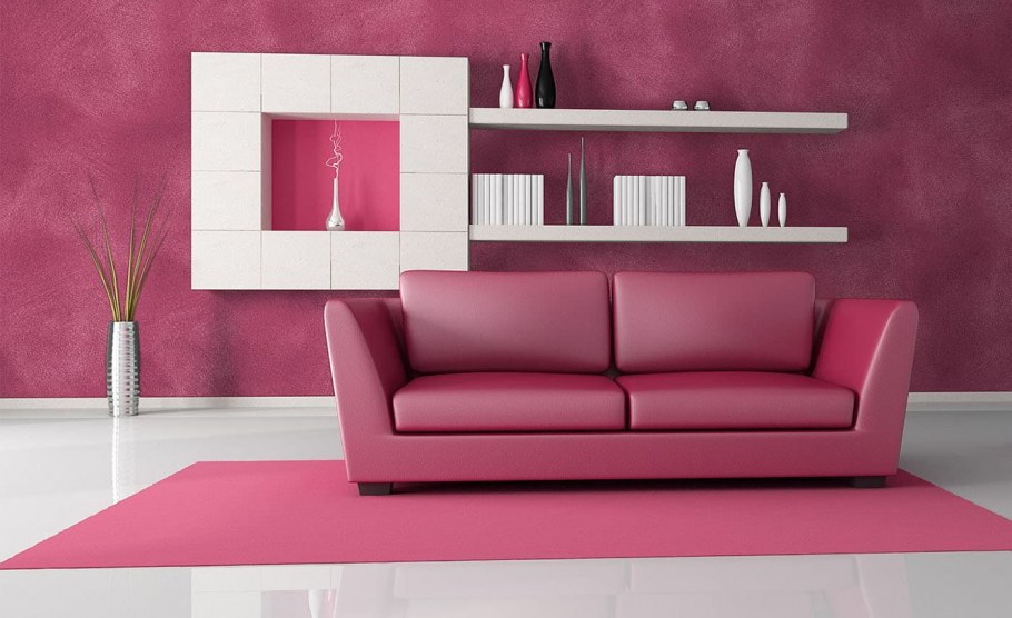 Розовая мягкая мебель в интерьере