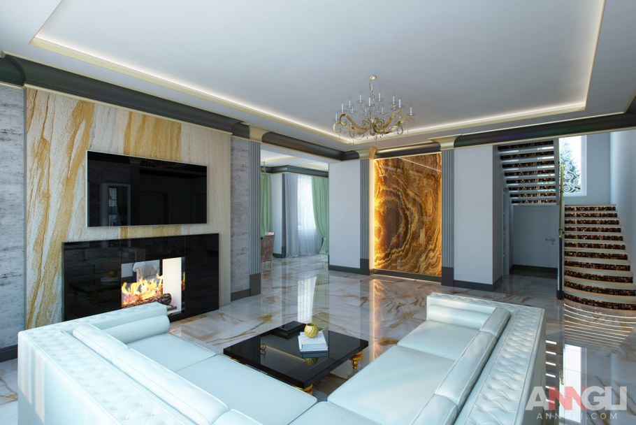 Мраморная стена в гостиной