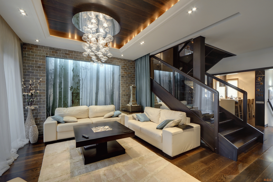 Гостиная в частном доме в современном стиле