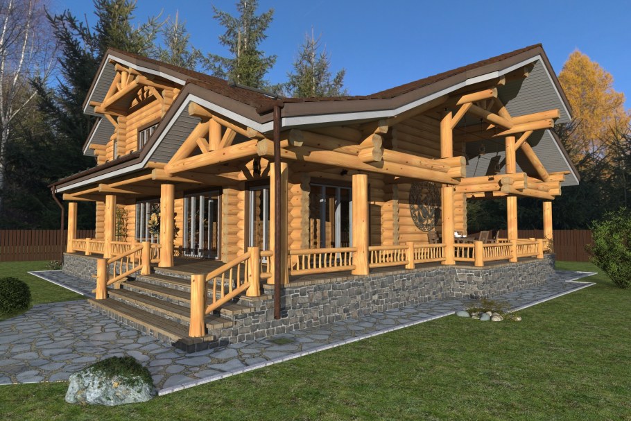 Дом Шале из оцилиндрованного бревна