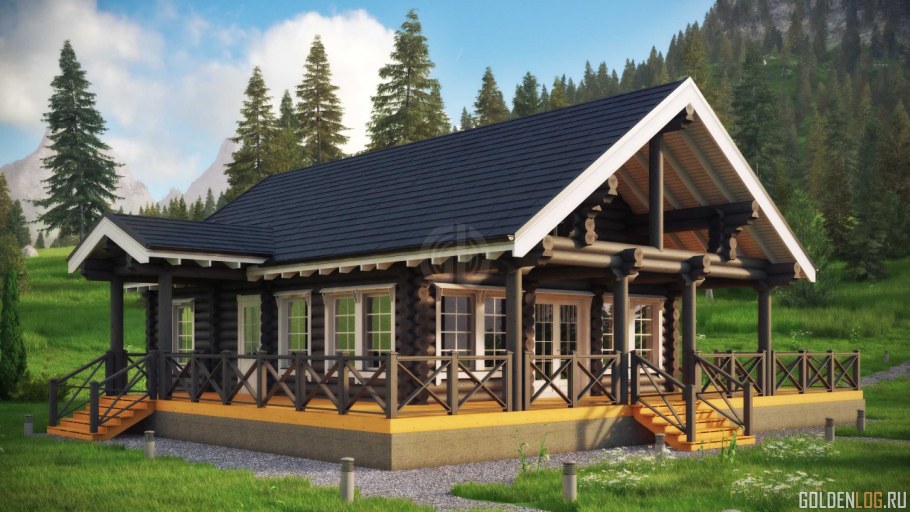 Бревенчатый дом с террасой