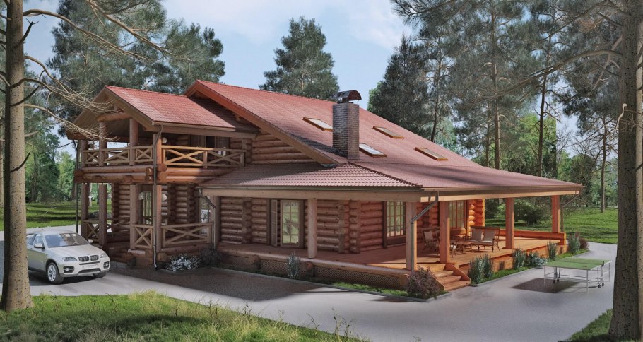 Рубленый дом с террасой