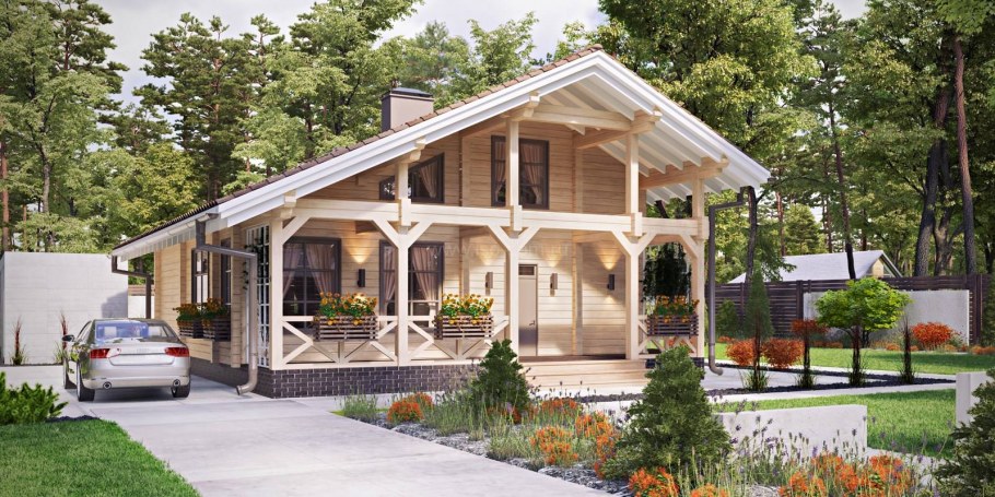 Деревянный дом с большой верандой