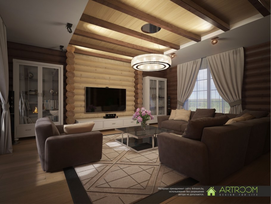 Гостиная в деревянном доме