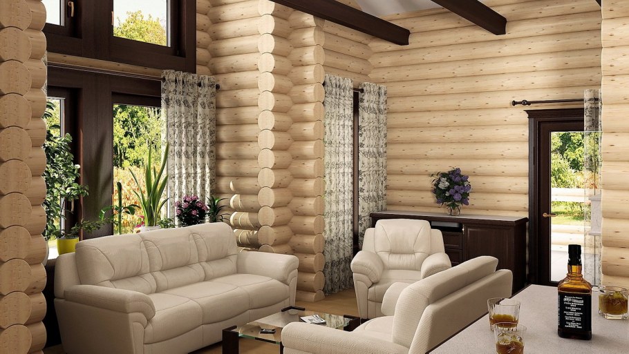 Кухня в стиле Кантри в бревенчатом доме