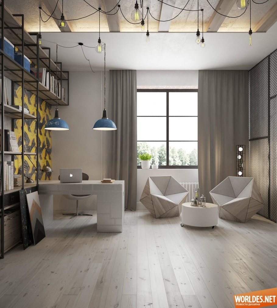 Гостиная и кабинет в стиле лофт Индастриал