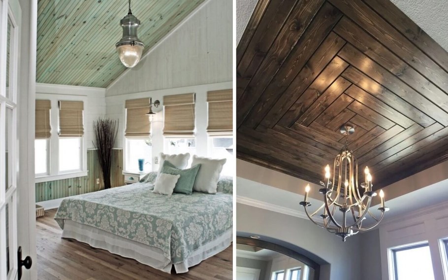 Деревянная вагонка на потолке