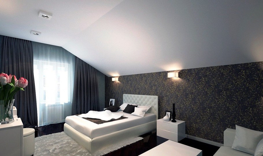 Интерьер спальни в черных тонах