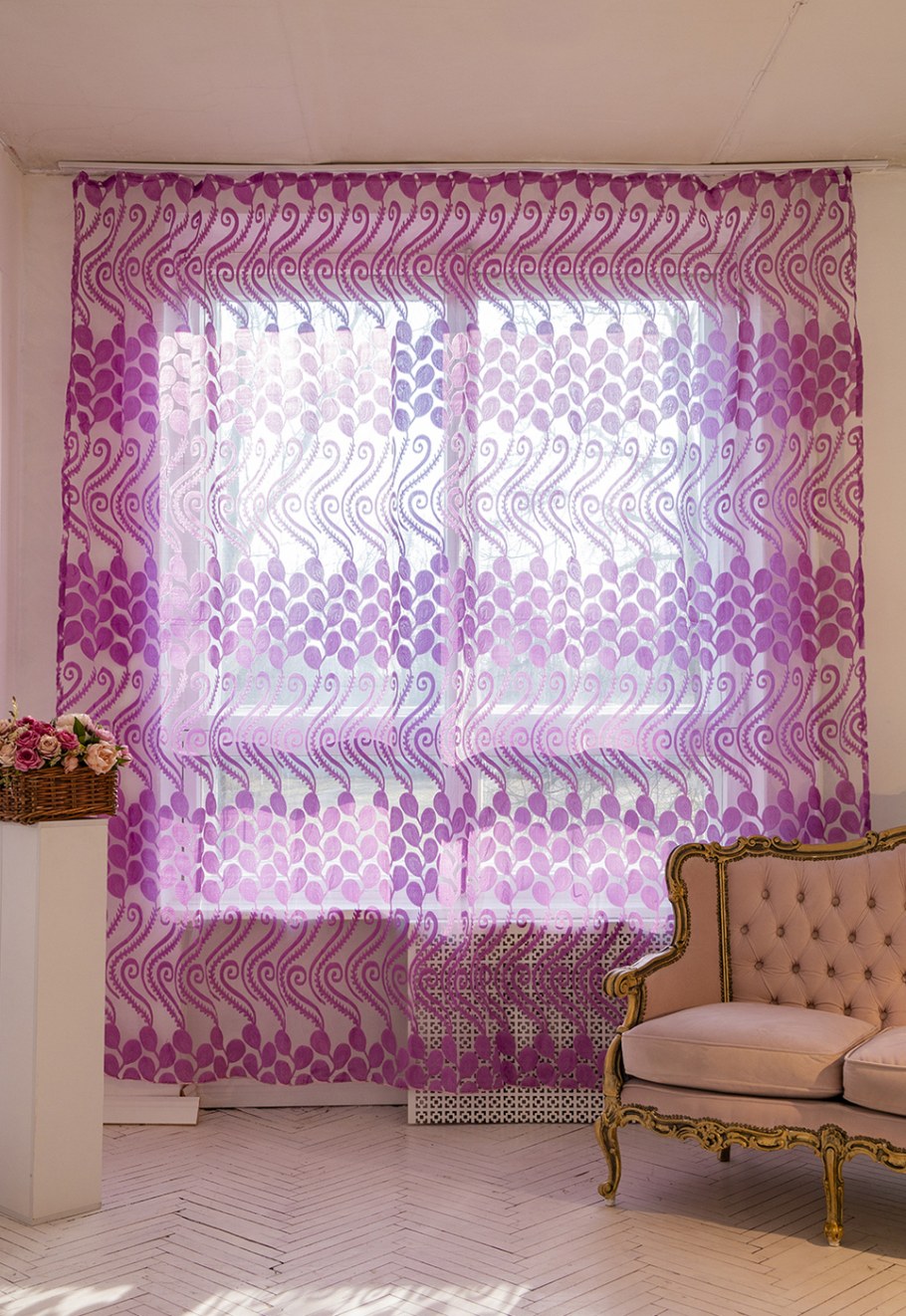 Сиреневая тюль в спальню