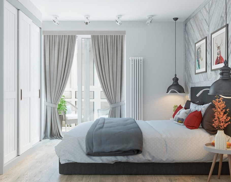 Серая спальня в скандинавском стиле