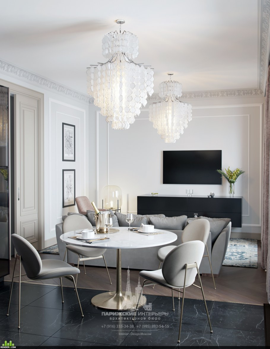 Гостиная столовая в светлых тонах